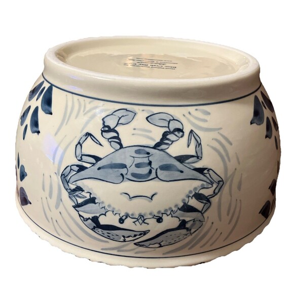 BLUE CRAB BAY CO BLUE CRAB DEEP MIXING BOWL 10” x 5” Hand Painted In Thailand - Picture 7 of 16
